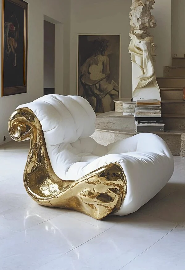 Роскошное кресло MIVICA ARMONIA в белом цвете с золотым ASA-сплавом — фото 9