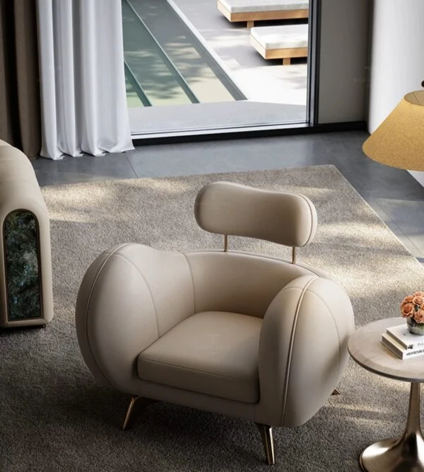 Кресло BEIGE COMFORT бежевое из итальянской кожи и массива дерева — фото 2