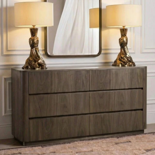 Комод BARDI из шпона ореха серо-коричневого тона с шестью ящиками soft close, 140x45x79 см