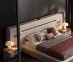 Двуспальная кровать AITA с широким изголовьем из букле и LED для спальни, 1,8 м — фото 3