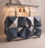 Синий барный шкаф MIVICA с подсветкой и стеклянной полкой